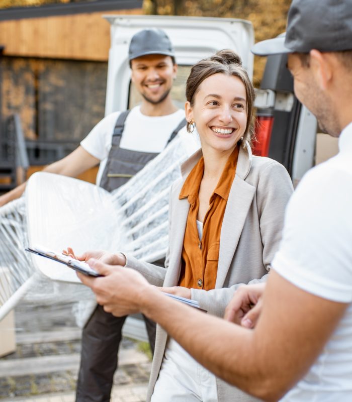 Movers delivering goods during a relocation